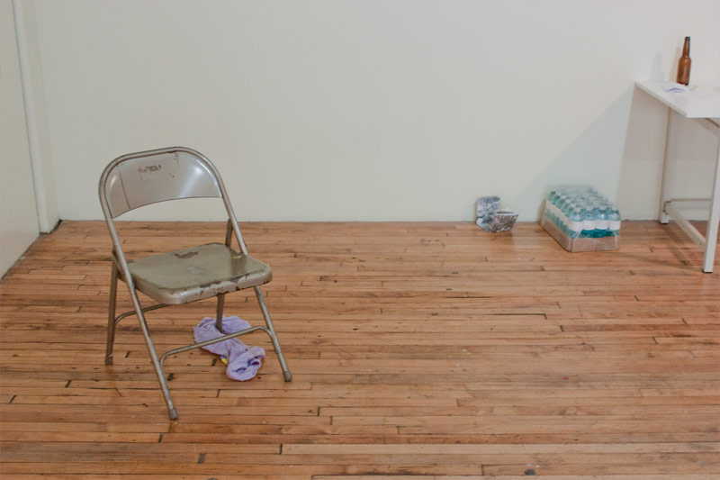 chair + water bottles