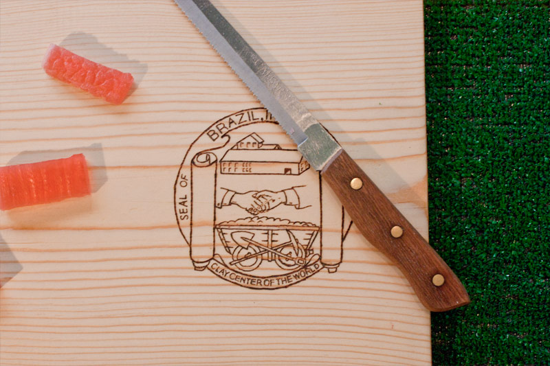 wood burnt seal + knife